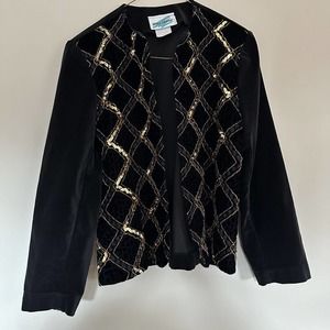 Cotton Velvet Black Blazer Sequin Beaded Embroidered Size P - Medium Jacket